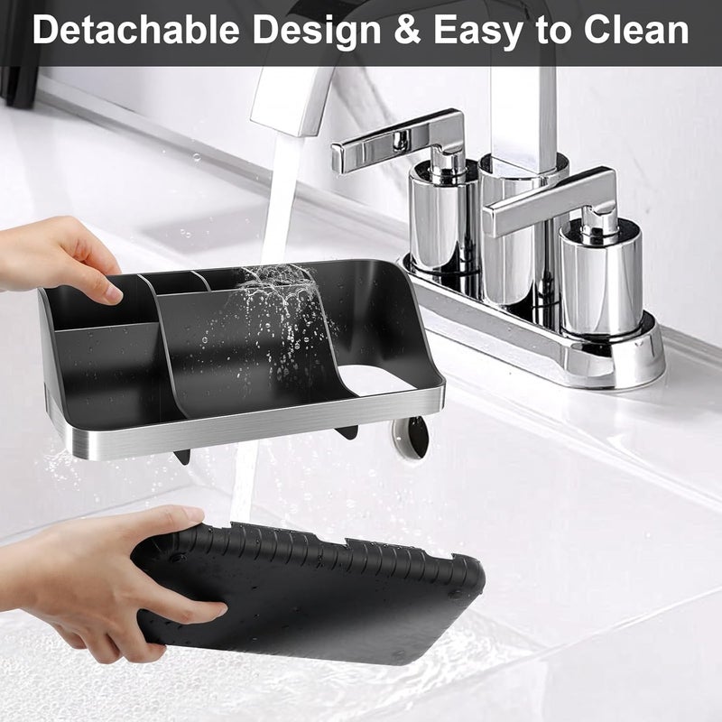 GFWARE Black Toothbrush Holder - 7 Slots Bathroom Organizer Countertop with Drainage Matte Black Electric Toothbrush and Toothpaste Holder for Bathroom Accessories Sink Storage - Image 3